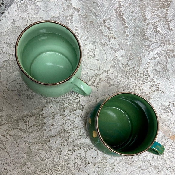 Vintage, MacKenzie Childs Green Enamelware 2pc Mugs - Picture 2 of 8